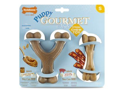 Nylabone hračka Gourmet Puppy kost příchuť slanina a burákové máslo 2 ks