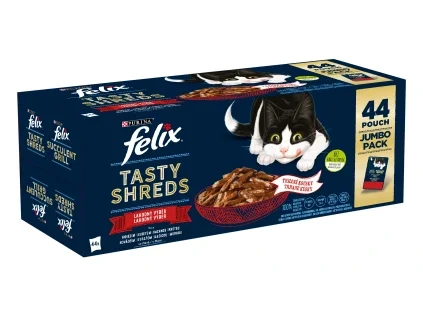 Kapsička Felix Tasty Shreds Multipack hovězí/kuře/kachna/krůta ve šťávě 44x80 g